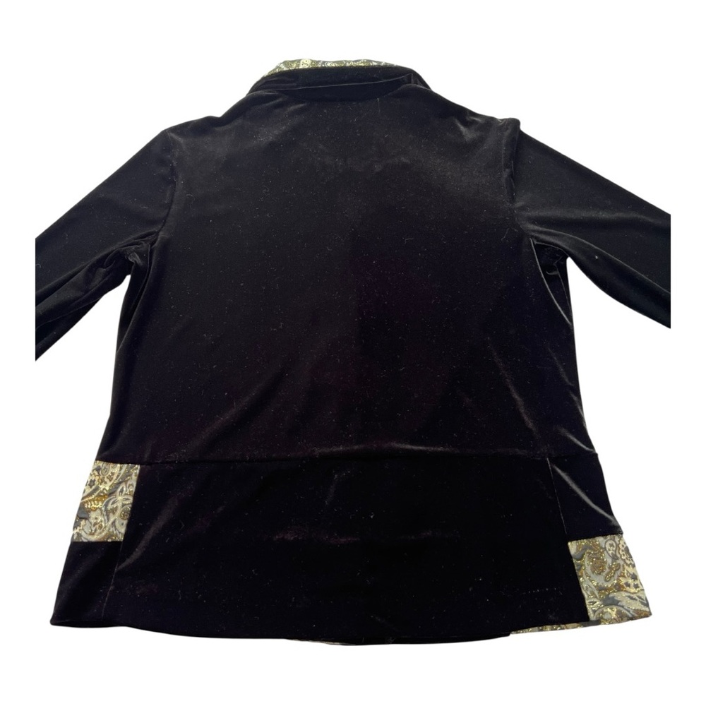 VINTAGE NOTATIONS Velvet Brocade Patchwork Button-Up Top | L | Black Gold | 90s - Picture 8 of 12